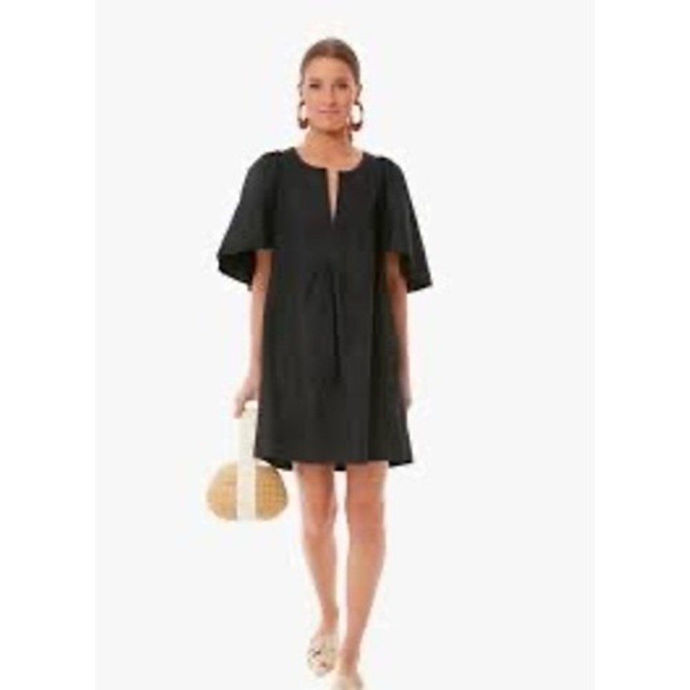 Pomander Place Black Ruffle Neck Flutter Sleeve Mini Dress B1157 XS